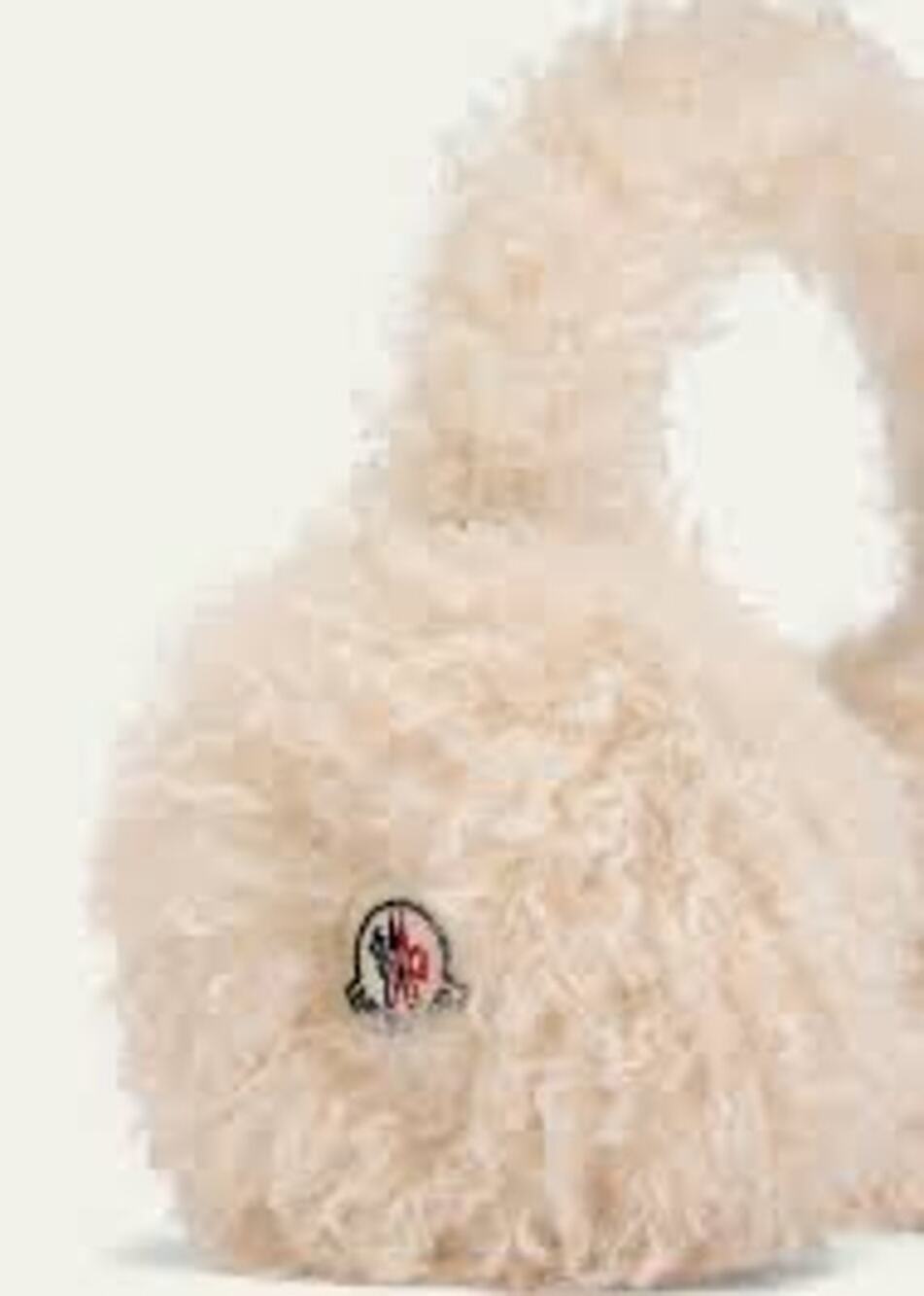 Moncler Fluffy Teddy Earmuffs Light Beige Logo Headband Made in Italy NWT